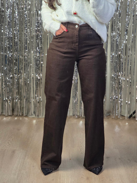 Wide leg jeans Ella bruin