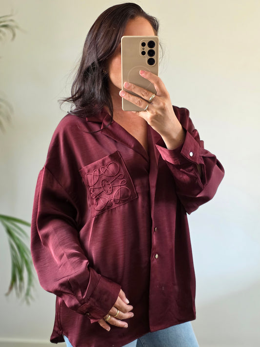 Satijnen blouse bordeaux rood