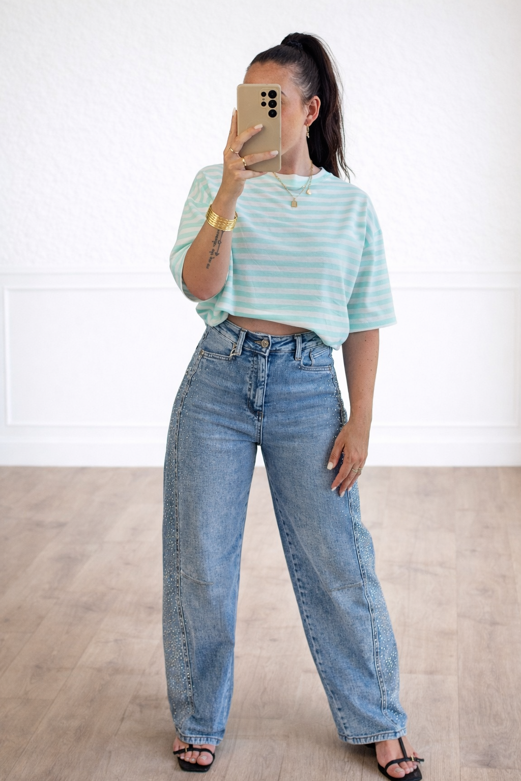 Striped shirt mint groen