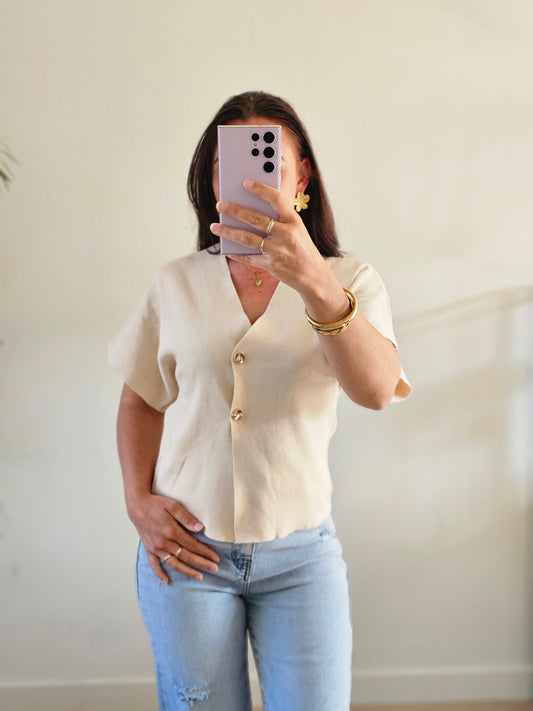Gold button top beige